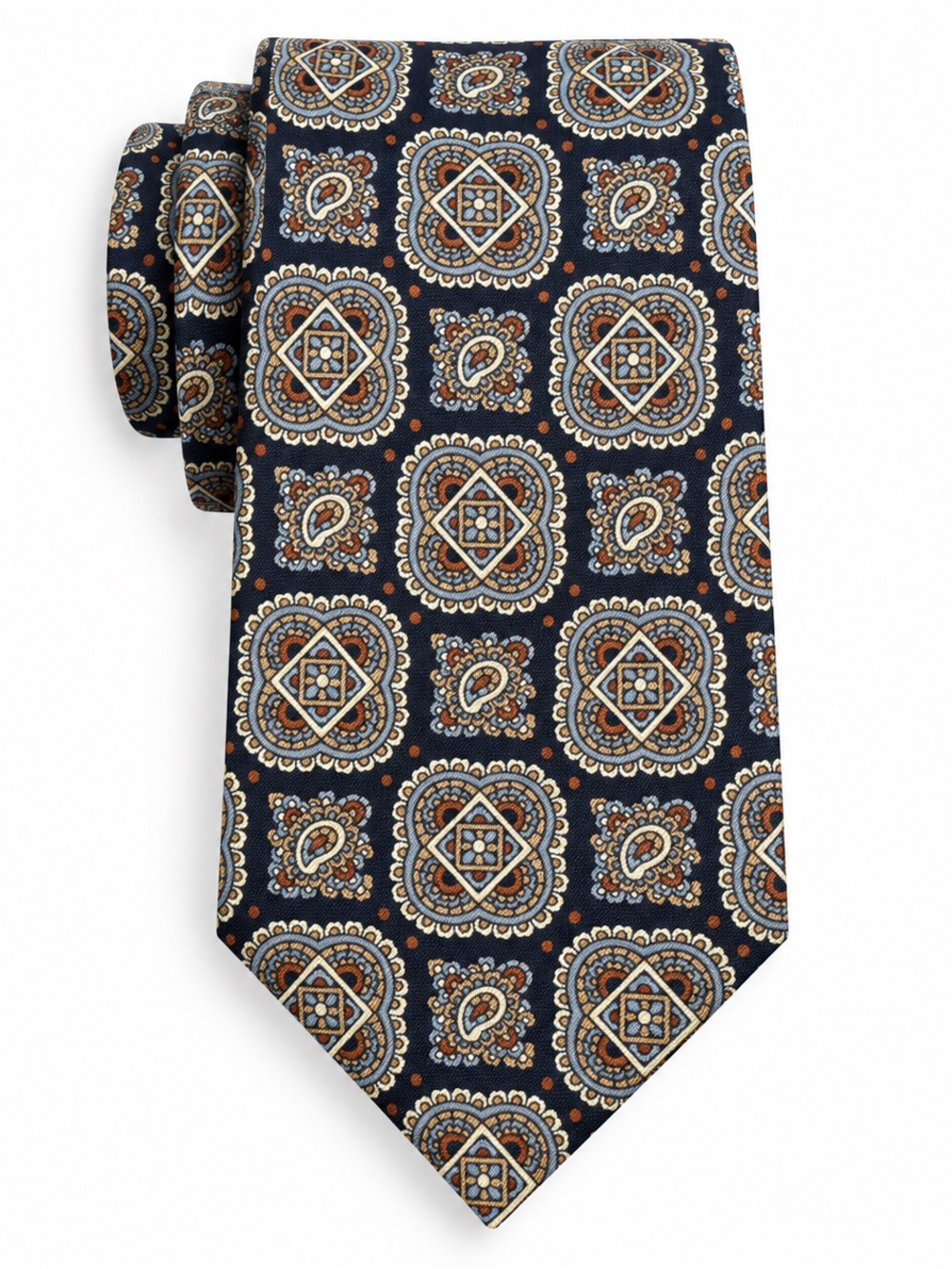 Vintage Rene Chagal Hand Made Silk Tie Navy Medallion Paisley Necktie